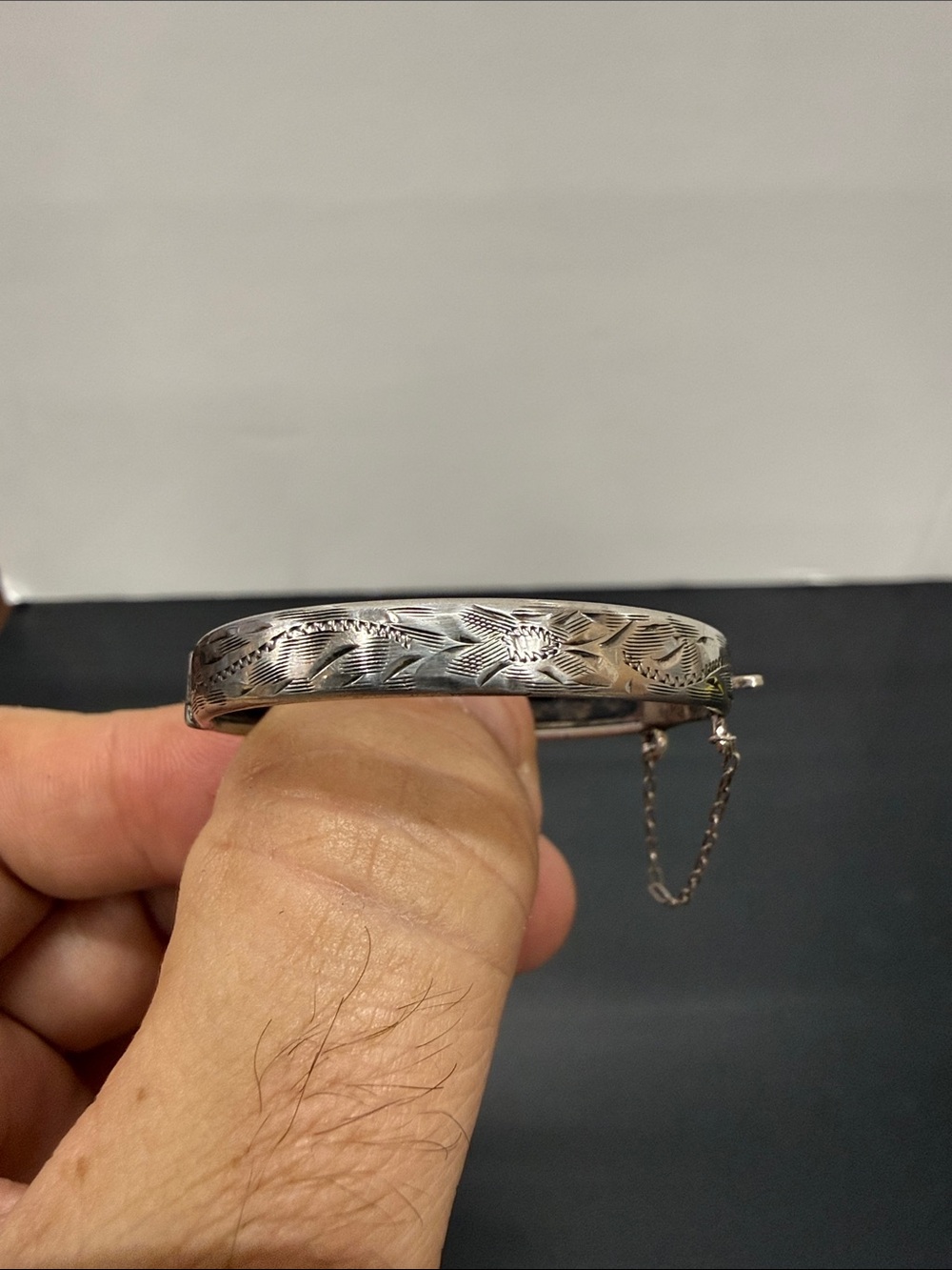 Sterling Silver Floral Engraved Baby Bangle Bracelet - Silver